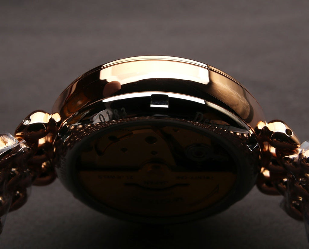 DEVILLE PRESTIGE 32MM ROSE GOLD DIAMOND BEZEL MOP DIAL