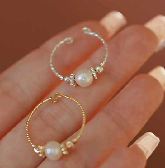 Minimalist Minimalist Pearl Open Ring – Adjustable Gold Plated Ring for Women – Elegant Everyday Jewelry for Women