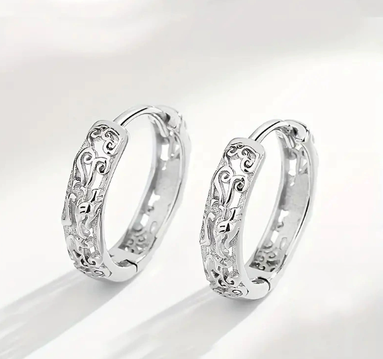 Minimalist Minimalist Engraved Hoop Earrings – Silver Textured Small Hoop Earrings for Women – Elegant Everyday Jewelry for Women