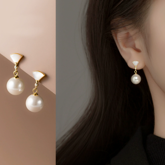 Minimalist Minimalist Pearl Drop Earrings – Elegant Gold Tone Dangle Earrings for Women – Elegant Everyday Jewelry for Women
