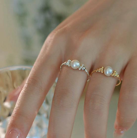 Minimalist Minimalist Pearl Open Ring – Adjustable Gold Plated Ring for Women – Elegant Everyday Jewelry for Women