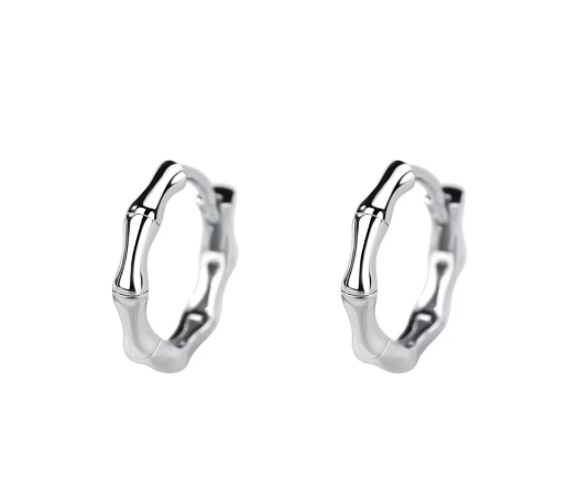 Minimalist Minimalist Bamboo Style Hoop Earrings – Small Silver Huggie Earrings – Elegant Everyday Jewelry for Women