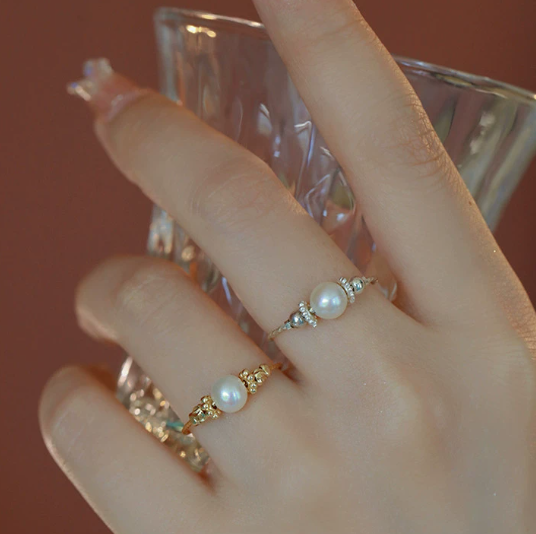 Minimalist Minimalist Pearl Open Ring – Adjustable Gold Plated Ring for Women – Elegant Everyday Jewelry for Women