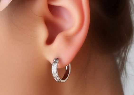 Minimalist Minimalist Engraved Hoop Earrings – Silver Textured Small Hoop Earrings for Women – Elegant Everyday Jewelry for Women