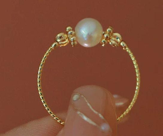 Minimalist Minimalist Pearl Open Ring – Adjustable Gold Plated Ring for Women – Elegant Everyday Jewelry for Women