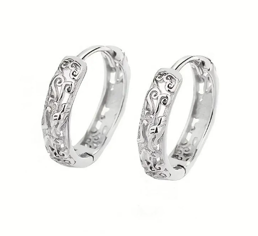 Minimalist Minimalist Engraved Hoop Earrings – Silver Textured Small Hoop Earrings for Women – Elegant Everyday Jewelry for Women